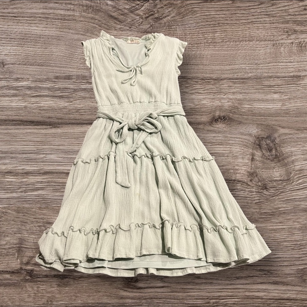 In Loom Peasant Tiered Ruffled Smocked Mini Dress Flutter Sleeve Crepe Small